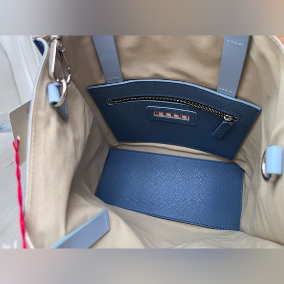 MARNI Museo Small Leather Tote Bag- Opal Cigar Light Blue - Picture 10 of 12